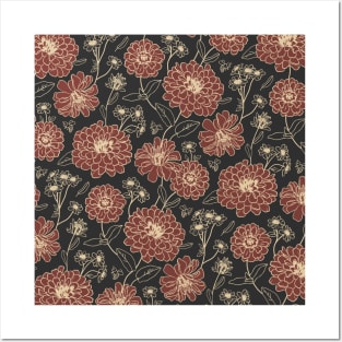 Floral pattern (zinnia, marigold, and daisy flowers) Posters and Art